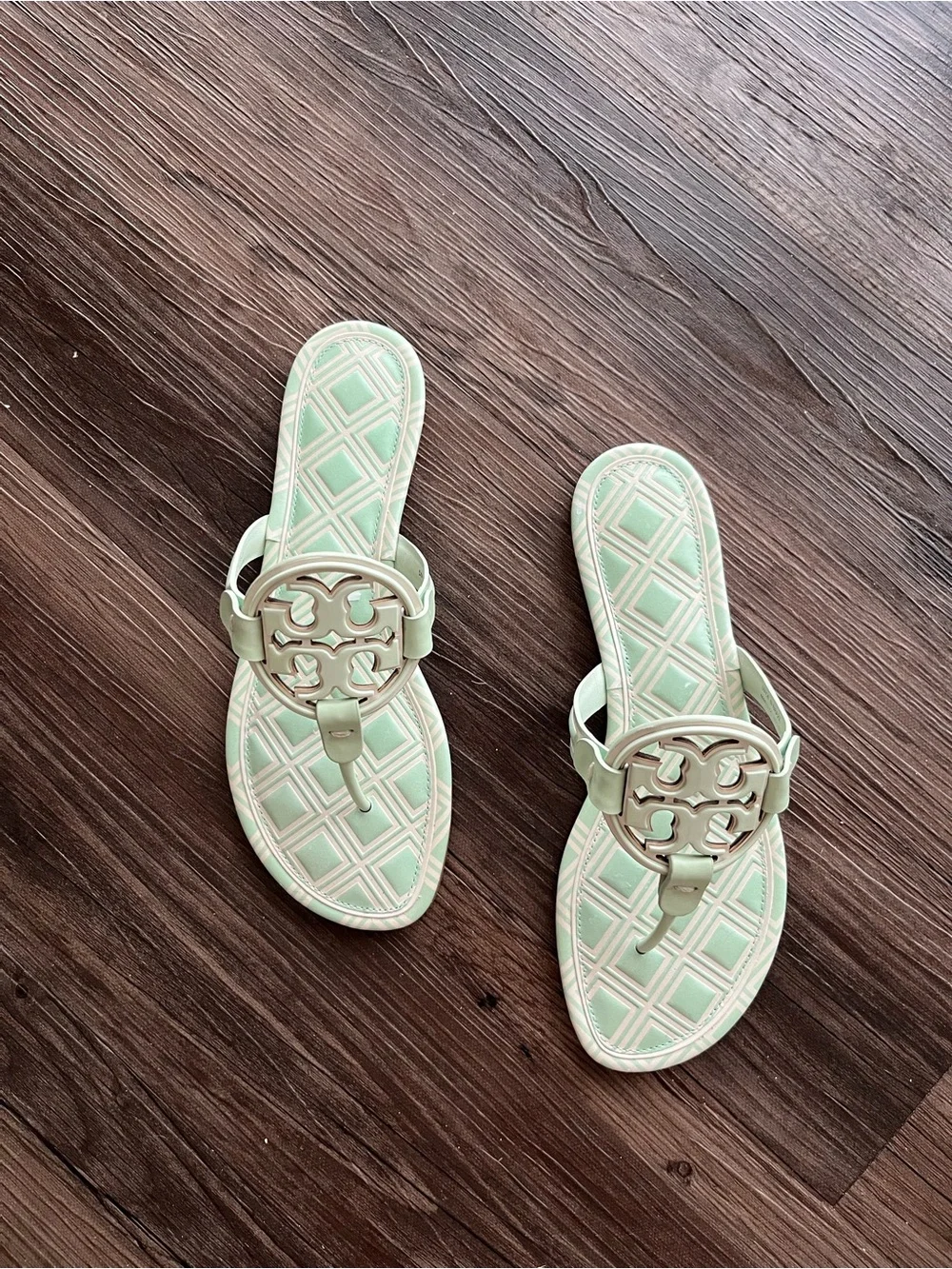 Tory Burch Metal Miller New Ivory Meadow Mist Sandals Size 8.5 NIB Preppy